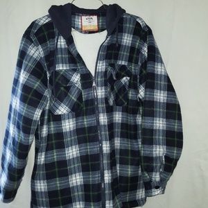 Men's Black and Green Plaid Hooded Jacket